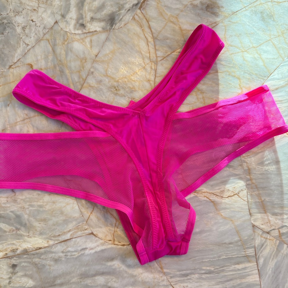 Victoria's Secret Very Sexy Neon Pink Mesh Cheeky Panty High Cut V-Front Small